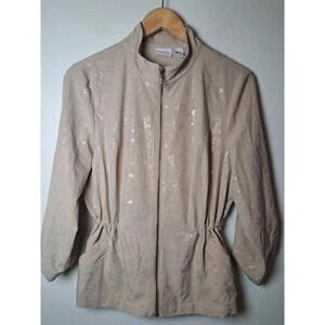 Chico's Zenergy Women's Blouse Roll Tab Sleeve Full Zip Size 1 Large Beige